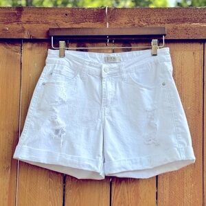 Judy Blue Distressed Boyfriend Mid Rise White Shorts Women Size L